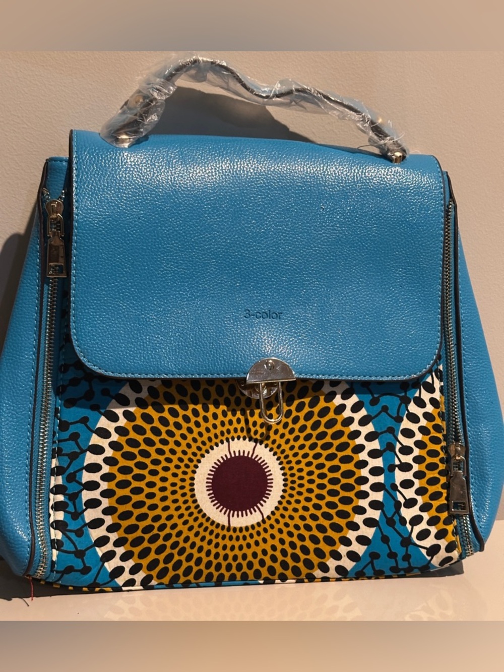 Blue & Yellow Ankara Patterned Women’s Top-Handle Bag with straps included